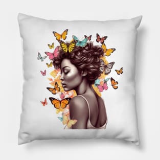 Afro Woman with Butterflies #4 Pillow