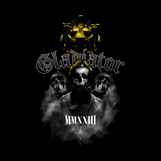 Gladiator Victory Lion Skull Strength MMXXIII Streetwear Graphic Design by PW Design & Creative