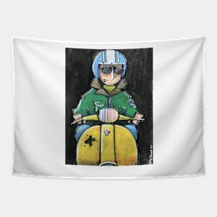 Retro Scooter, Classic Scooter, Scooterist, Scootering, Scooter Rider, Mod Art Tapestry