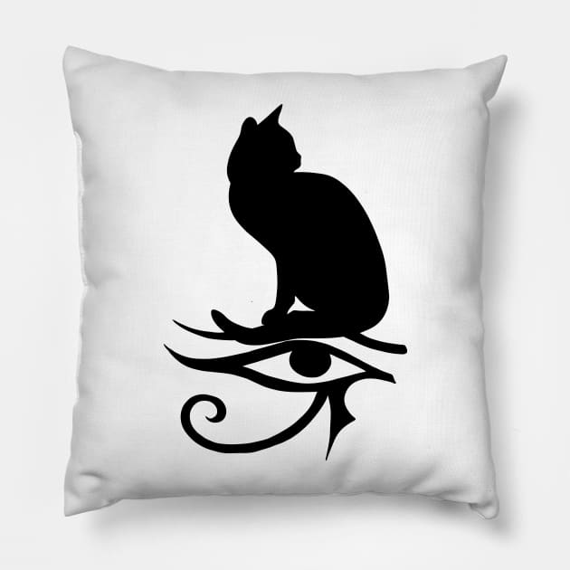 Black Cat with Eye of Horus Pillow by TammyWinandArt