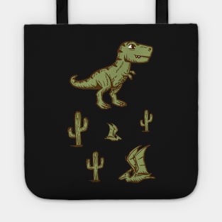 Vintage cute Trex & pterodactyl with Cactuses Tote