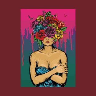 Lady With Flower Head Artistic Artwork T-Shirt