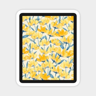 Golden yellow watercolor floral - soft banana yellow background Magnet