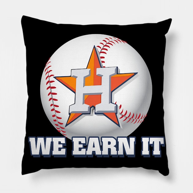 We Earn It Houston Baseball TShirt Throwback Astro Stripe Pillow by Walkowiakvandersteen