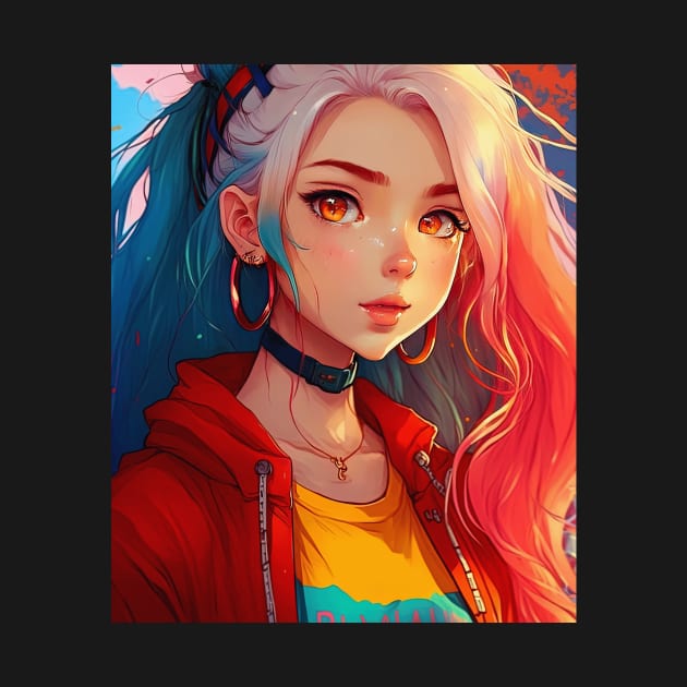 Kawaii Anime Egirl Rainbow colored hair by geekmethat