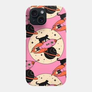 Space Walker Black Cat Pattern in pink Phone Case