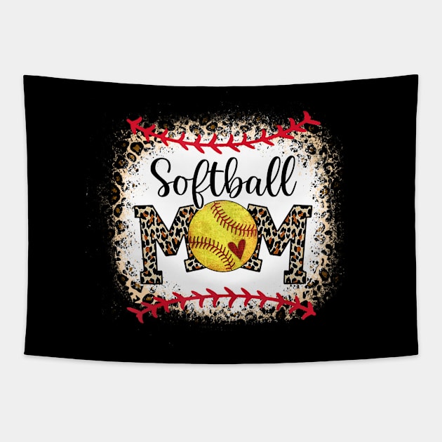 Softball Mom Leopard Funny Baseball Mom Mother's Day 2022 Shirt Tapestry by WoowyStore