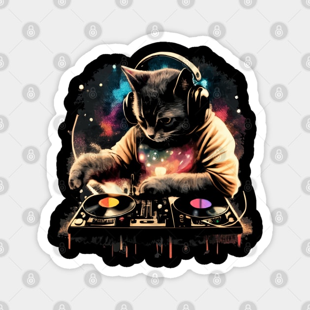 Cat DJ - Space Galaxy - DJ Cat - Deadmau5 - Deadmouse Magnet by Barn Shirt USA