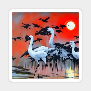 White herons at sunset Magnet