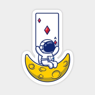 Cute Astronaut Holding Diamond Card On Moon Magnet