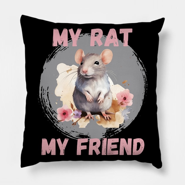 Watercolor Rat My Rat My Friend Pillow by LenaArt