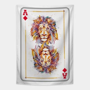 Lion Head Ace of Diamonds Playing Card Tapestry