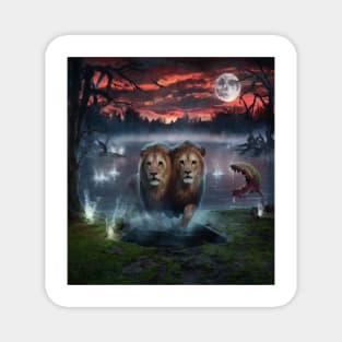 AI generated lost lion with two heads Magnet