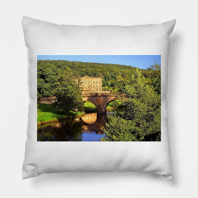Chatsworth & Queen Mary's Bower Bridge Pillow by galpinimages