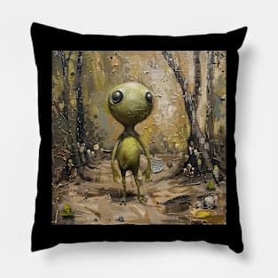 The Little Green Man painting Pillow