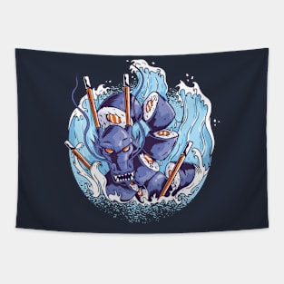 Retro Sea Dragon Sushi with Chopsticks Tapestry