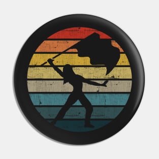 Colour Guard Silhouette On A Distressed Retro Sunset design Pin