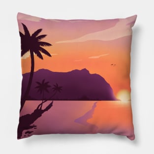 Sunset Beach Tropical Landscape Pillow