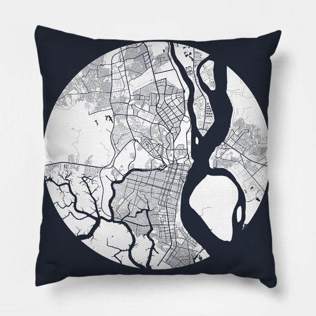 Guayaquil, Ecuador City Map - Full Moon Pillow by deMAP Studio