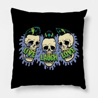 Live Laugh Love Laughing Psychobilly Skulls Pillow