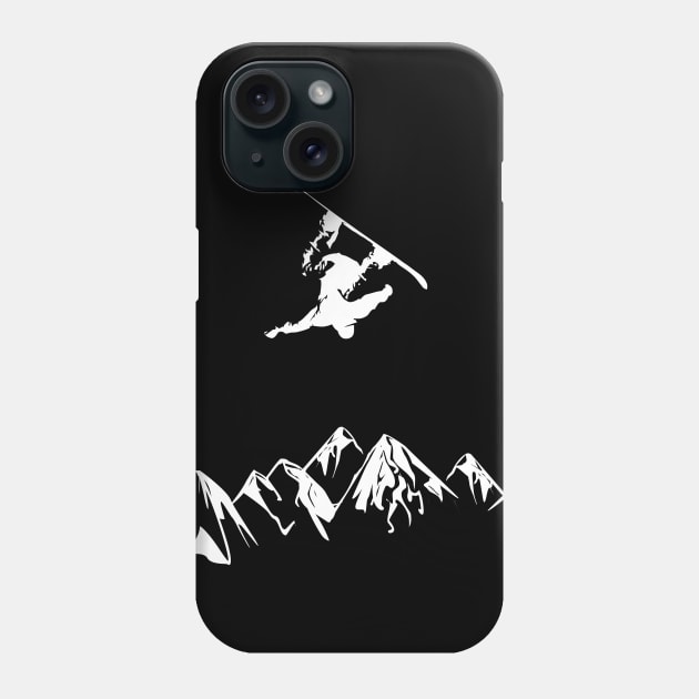 Snowboarding White Abstract Snow Boarder On Black Phone Case by podartist