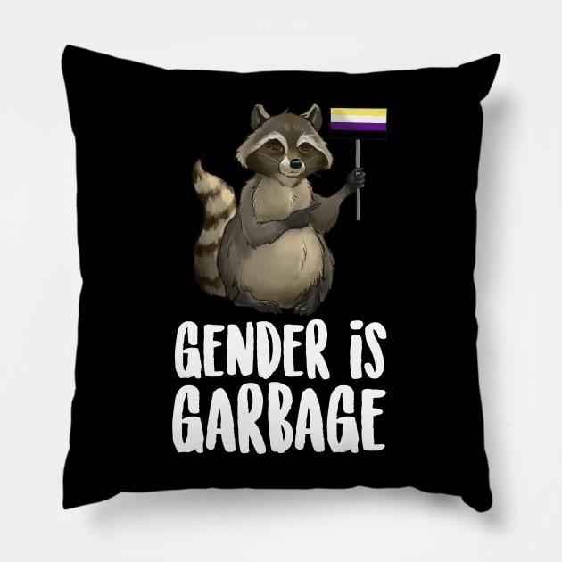 Gender Is Garbage Raccoon Pillow by Eugenex