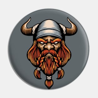 Cool Ginger Viking Head Illustration Pin