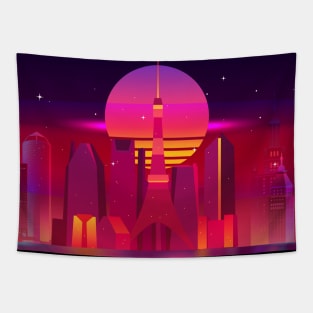 Tokyo Sunset Synthwave Tapestry