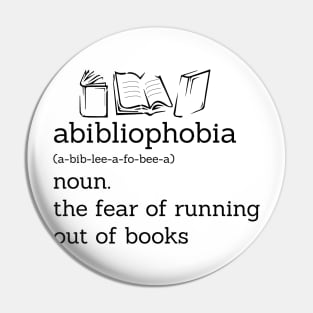 Funny Book Lover Library Tee Abibliophobia Definition Pin