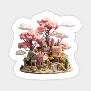 Cloudy Whimsical Village Diorama Magnet