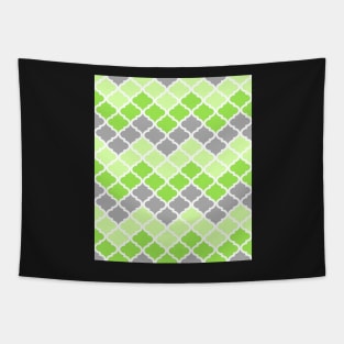 Quatrefoil Chevron Lime Green Dark Grey Pattern Tapestry