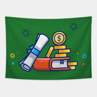 Scholarship, Certificate, Book And Gold Coin Cartoon Tapestry