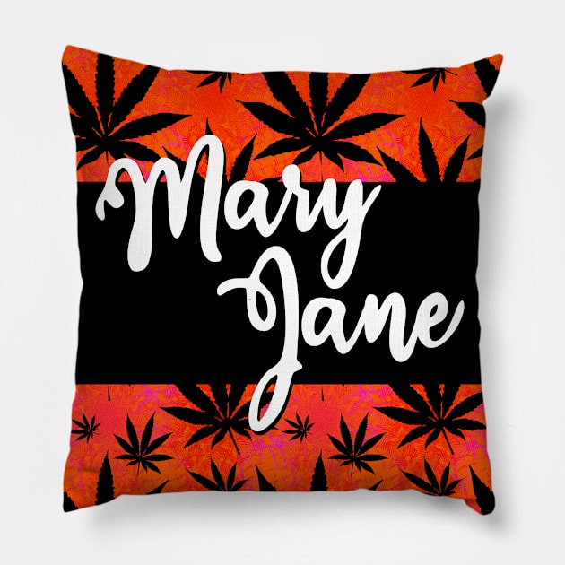 Mary Jane Weed Leaf Black Orange Pattern design for Mary Jane Lovers,Weed Smokers,Stoners & Potheads Pillow by NINE69