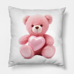 Cute Pink Teddy Bear with Heart Pillow