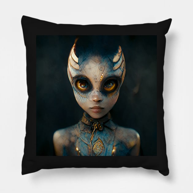 Alien girl portrait Pillow by ai1art
