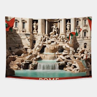 Trevi Fountain Rome Italy Vintage Tourism Travel Poster Tapestry