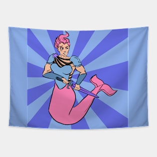 Warrior Bubblegum mermaid T-Shirt with pop art background Tapestry