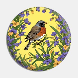 Michigan Migratory Juniper Bird With Iris Flower Pin