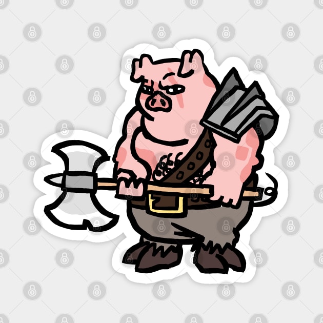 Fantasy Tabletop Piggy Barbarian Cute Magnet by Porkzby