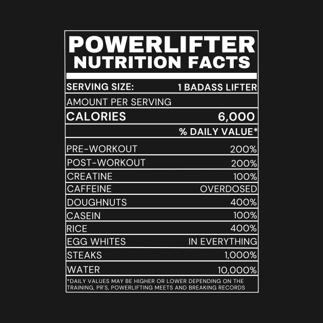 Powerlifter Nutrition Facts - funny tee by youcanpowerlift