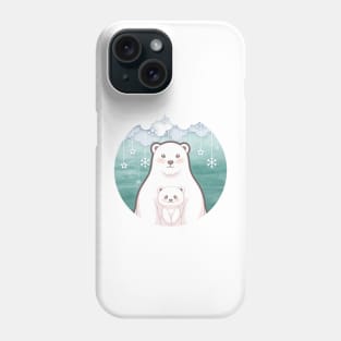 Cute cub polar bear and mum character design with snowflake background. Vector illustration Phone Case