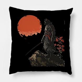 samurai black cat Pillow