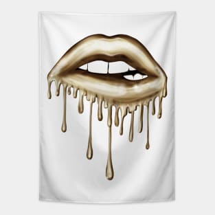 Metallic Dripping Platinum Lips Tapestry