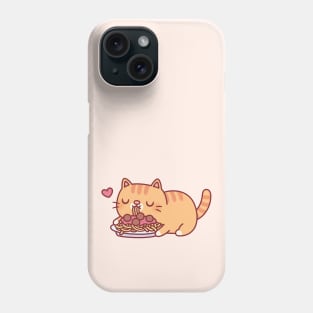 Cute Chubby Orange Tabby Cat Eating Spaghetti Pasta Phone Case