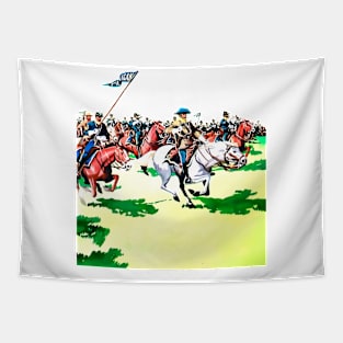 Horses in Battle Western Cowboy Retro Comic Tapestry