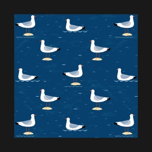 Seagulls pattern blue T-Shirt