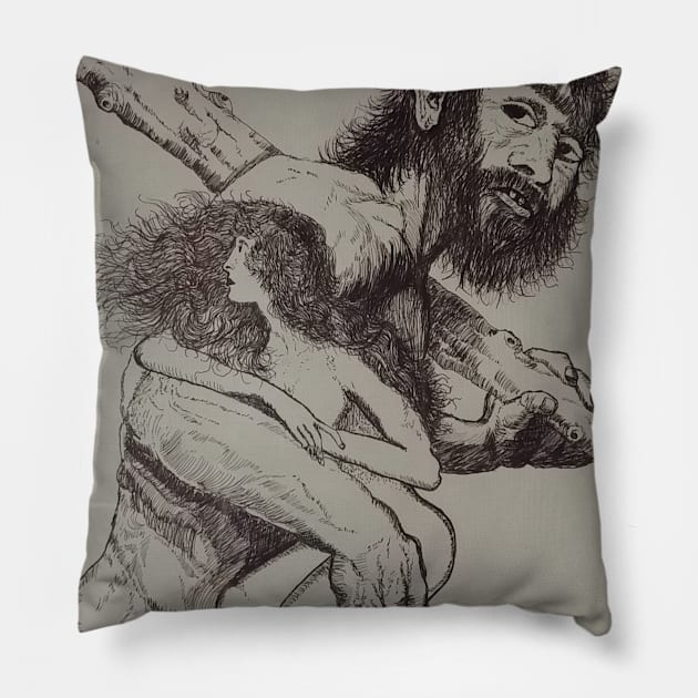 Caveman Carries Woman Pillow by Matt Starr Fine Art