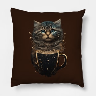 Cute Cat Drinking Coffee Design for Women Girls Pillow