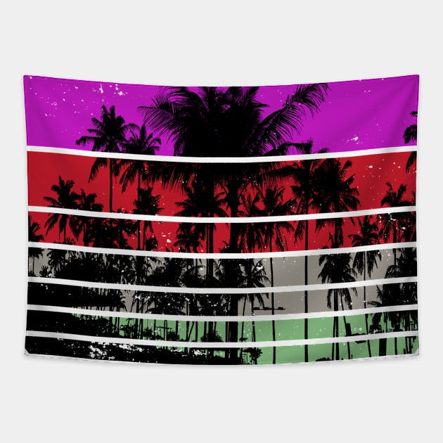 Retro Beach Palm Tree 80s Sunset Vintage Tapestry by bougieFire