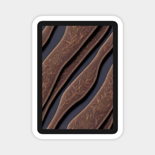 Dark Brown Ornamental Leather Stripes, natural and ecological leather print #64 Magnet